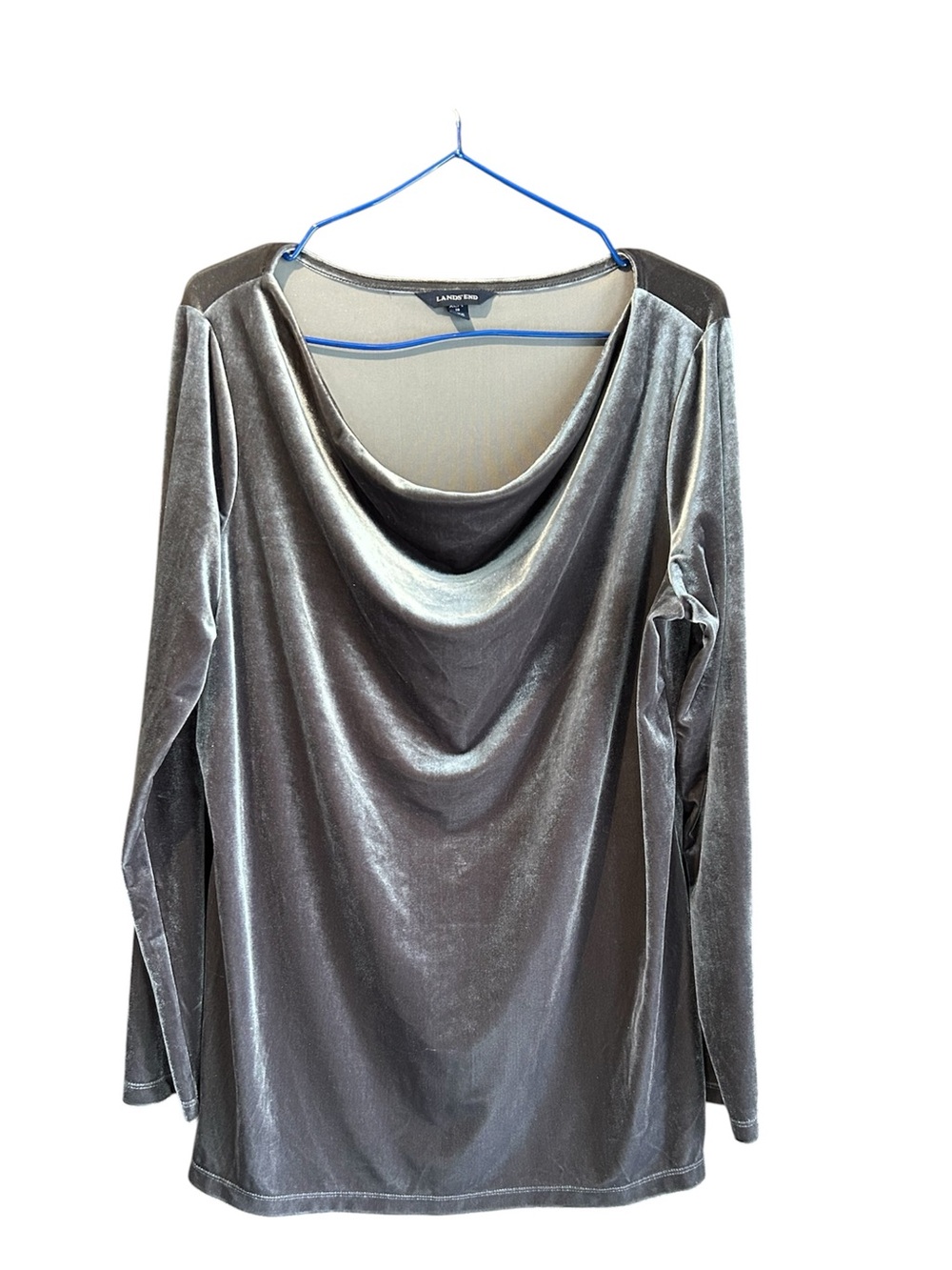 Land’s End Silver Velvet Draped Cowl Long Sleeve Top